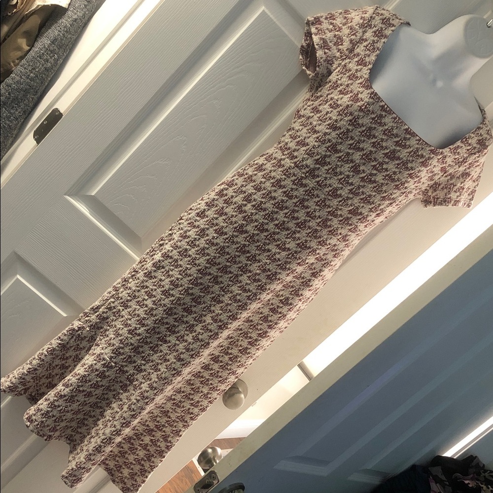 Fashion Nova Burgundy Floral Knit Midi Dress with Cream Base